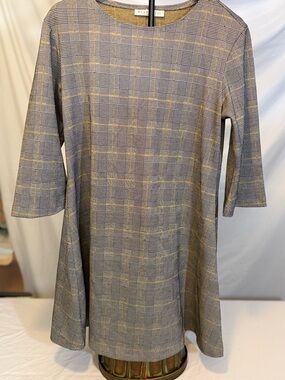 Bryn Walker Irys Carnaby Plaid Dress Fit & Flare 3/4 Sleeve Size L (JJ24)